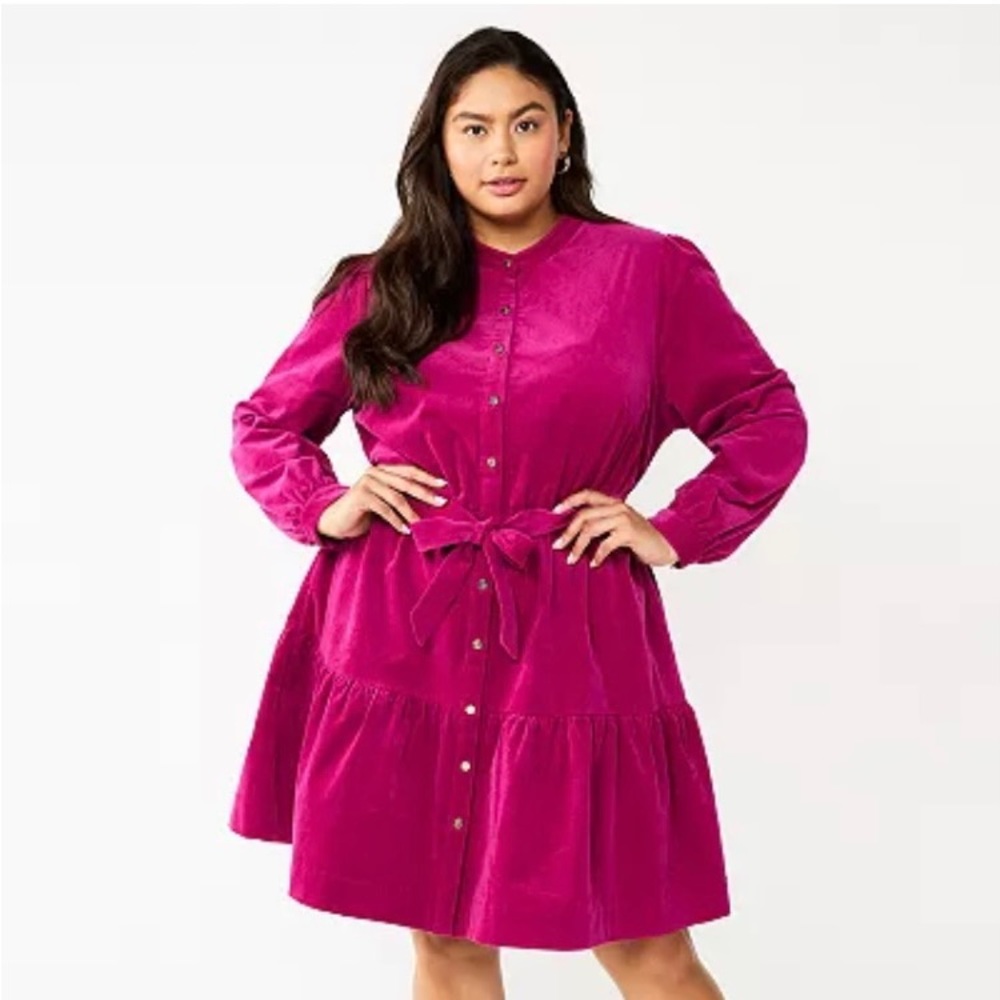 Plus Size DRAPER JAMES RSVP Cranberry Long Sleeve Corduroy Dress